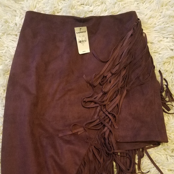 EXPRESS faux suede, burgandy fringe,  partial-mini skirt. 60's 70's style - Picture 7 of 8